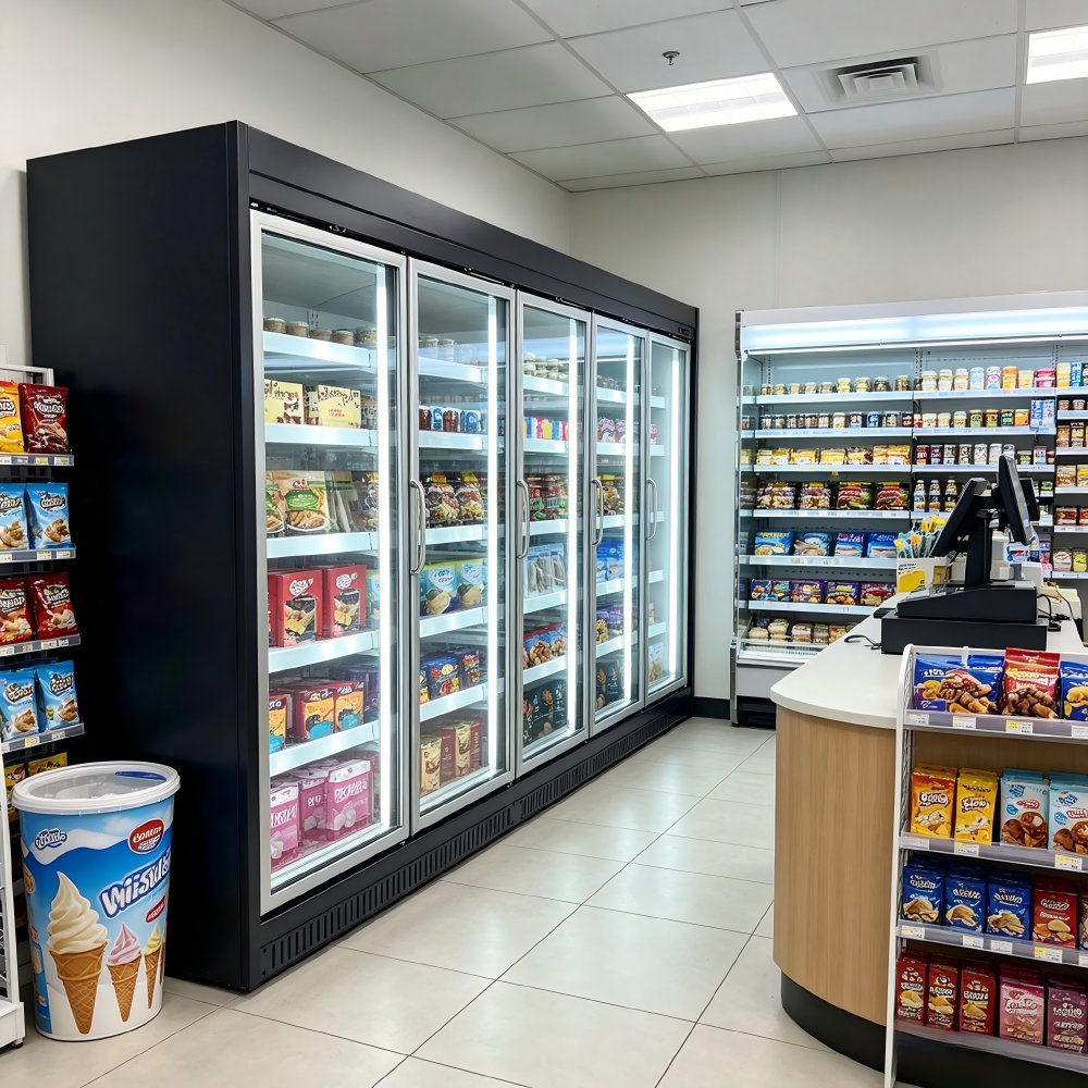 White Top Canopy Upright Display Freezer Heated Glass Door Freezer Display showcase for Supermarket