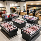 Low Power Consumption Double Layer Meat Chiller Uniform Air Cooling Slant Glass Deli Display Cabinet