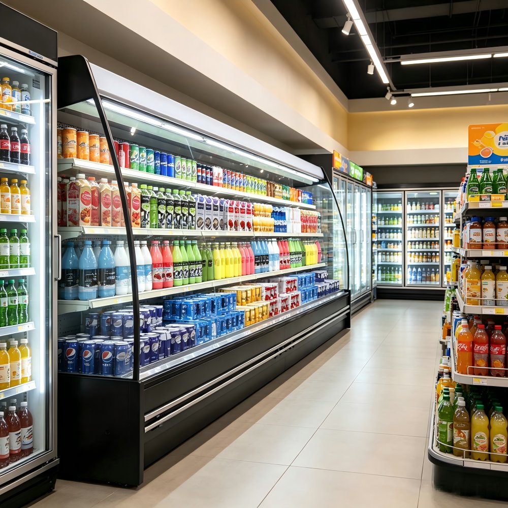CE Certified Upright Merchandiser Cooler Adjustable Shelves Open Display Chiller for Supermarket