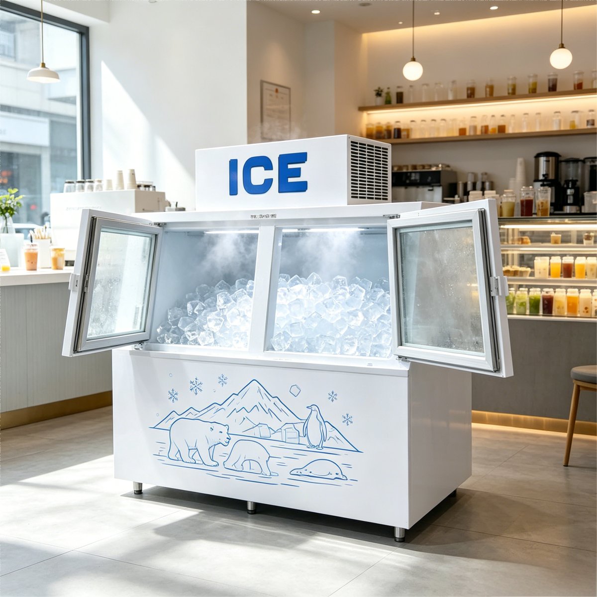 C-Movable Brake Casters Double Door Ice Storage Freezer Fast Cooling Design for Supermarket Retail