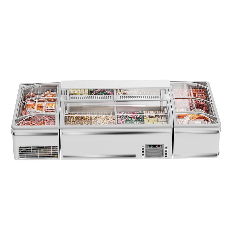 Cold Food Display Deep Chest Freezer Glass on Top Aht Curved Freezer Island Freezer Fridge for Sale with Colorful Led