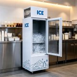 C-Custom Printed ICE Logo Single Door Air Cooling Smart Thermostat Ice Storage Freezer for Commercial Ice Wholesale Shops