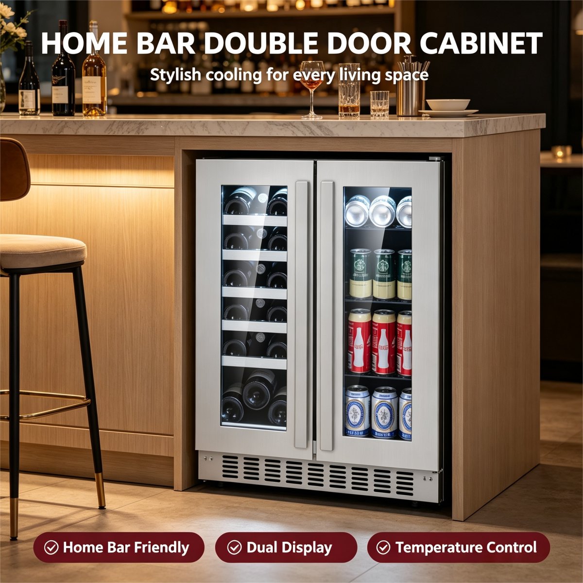 C-Compact 115L Dual Door Drink Fridge Commercial Bar Beer Storage Cabinet