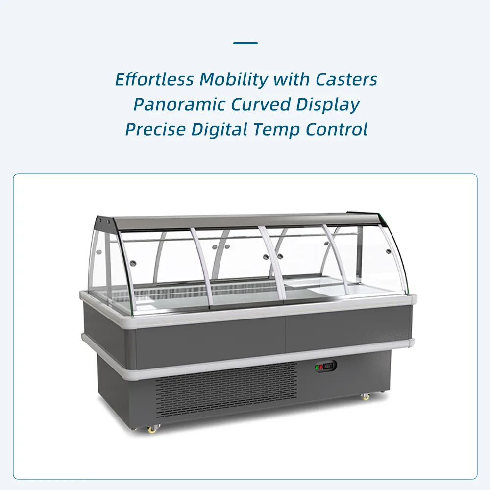 Commercial Air Cooled Curved Glass Meat Deli Display Refrigerator Mobile Design for Local Food Market Retail Business