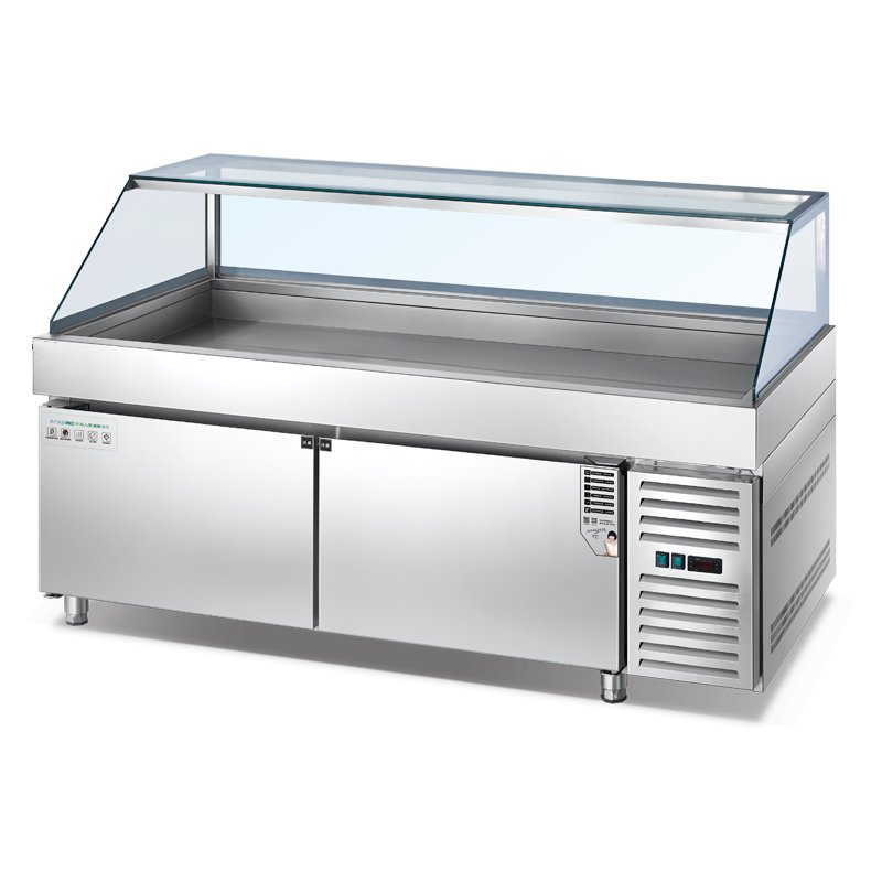 Support All-round Customization Commercial Kitchen Freezer Workbench Table Refrigerator With Glass Cover for Restaurant