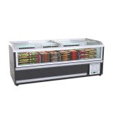 Flat Glass Top Commercial Island Display Freezer Air Cooling Frozen Food Seafood Chest Freezer for Supermarket