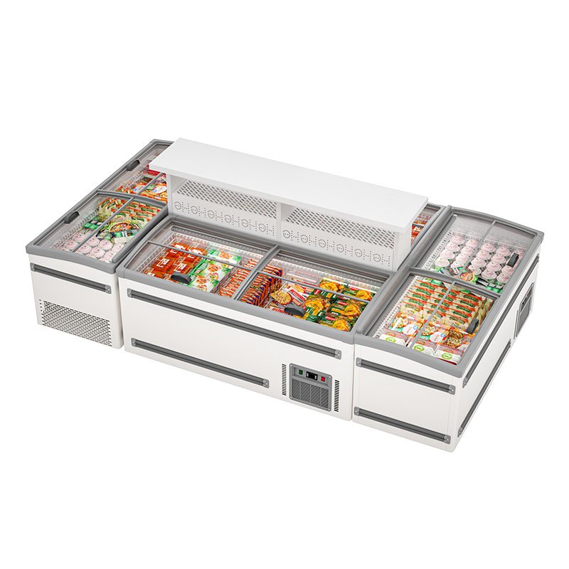 Supermarket Island Display Freezer Top Open Glass Door Ice Cream Freezer Chest