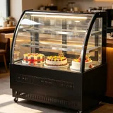 Black Modern Curved Glass Cake Showcase Commercial Bakery Display Refrigerator