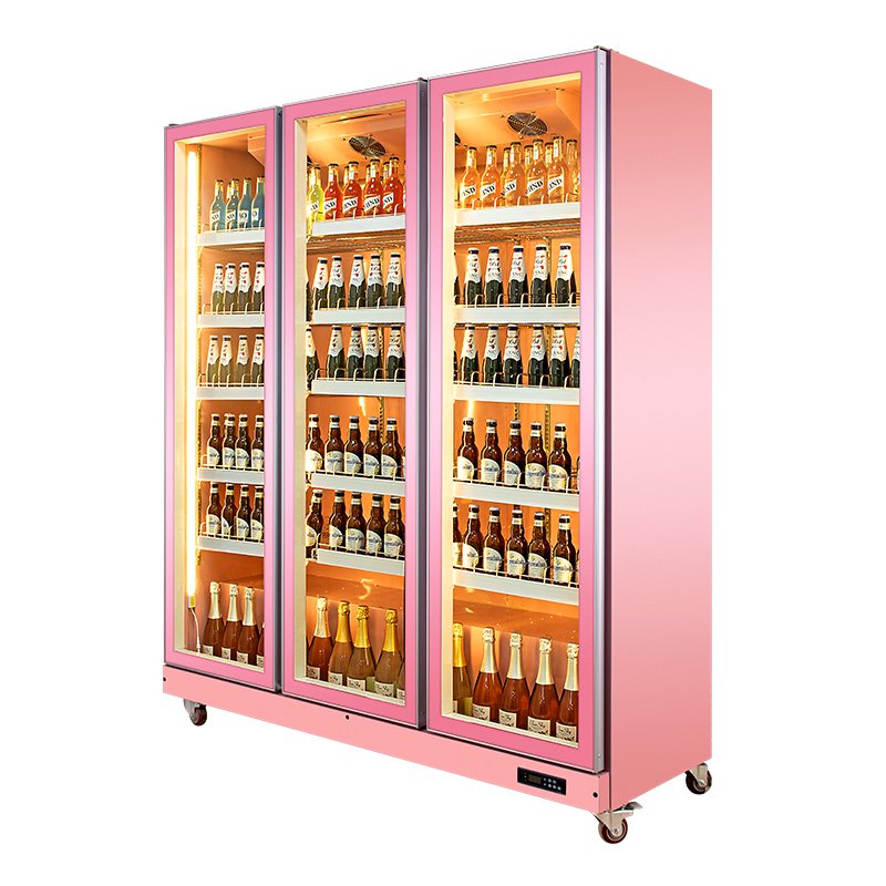 Beer Display 3 Door Commercial Refrigerator pink bar Freezer Glass Door