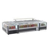 Flat Glass Top Commercial Island Display Freezer Air Cooling Frozen Food Seafood Chest Freezer for Supermarket