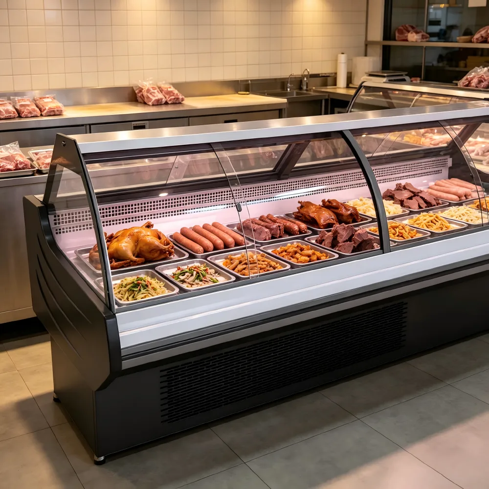 Custom Length Curved Glass Deli Display Case Commercial Food Refrigeration Equipment OEM ODM