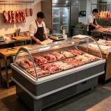 Digital Temp Control Commercial Curved Deli Cooler Anti Fog Glass Braised Meat Display Cabinet for Supermarket Deli Counter