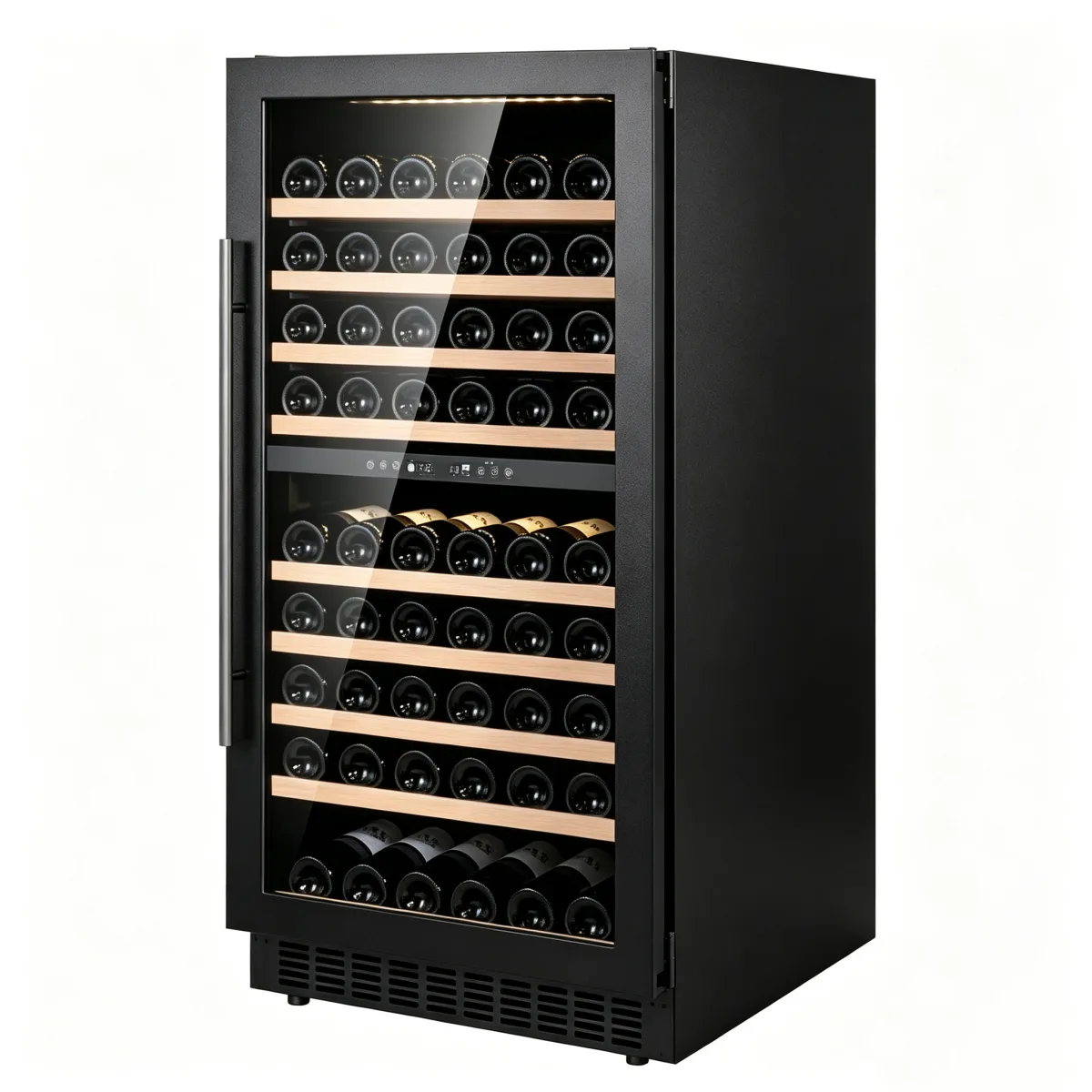 G-Touch LCD Control  Zone Wine Fridge With Pull Out Beech Wood Shelves