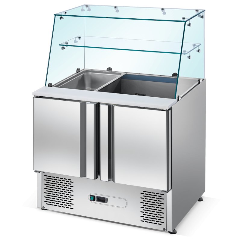 Stainless Steel Counter Refrigerator Salad Sandwich Workbench Freezer Glass Cover With GN Pans Counter Top Display Refrigerator