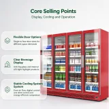 Thick Heat Insulation Foam 3 Door Commercial Display Fridge, Anti-Fog Transparent Glass Beverage Storage Showcase