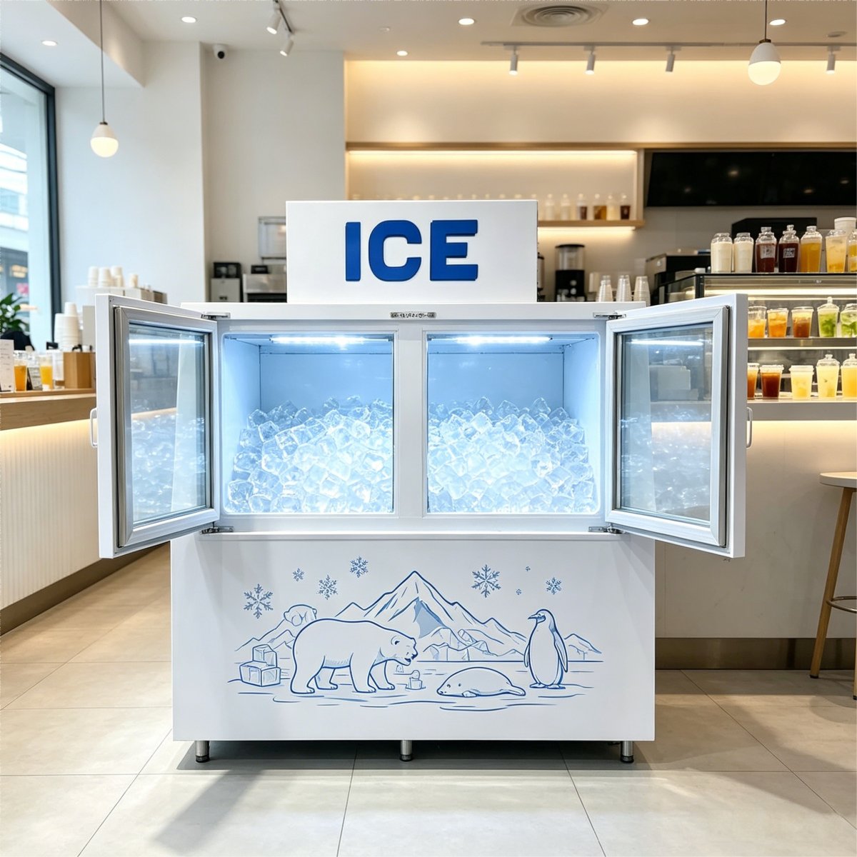 C-Double Door Ice Storage Freezer Anti-Rust Sprayed Cabinet Body For Convenience Store Ice Storage