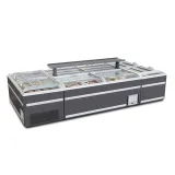 Supermarket Central Island Freezer Modular Splicable Commercial Deep Freezer With Panoramic Curved Glass