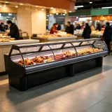 Long Curved Glass Butcher Display Fridge LED Light Fresh Meat Cheese Salad Refrigerated Chiller