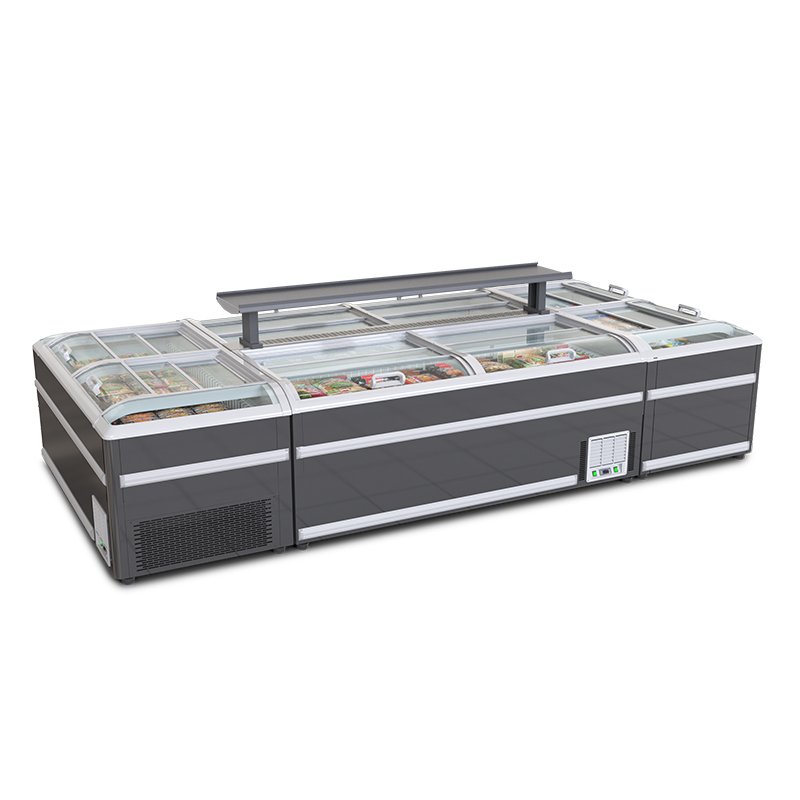 Modular Combined Island Freezer Supermarket Commercial Curved Glass Display Freezer