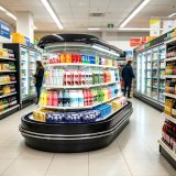 Energy Saving Black Finish Merchandiser Cooler Uniform Cooling Oval Island Chiller for Beverage