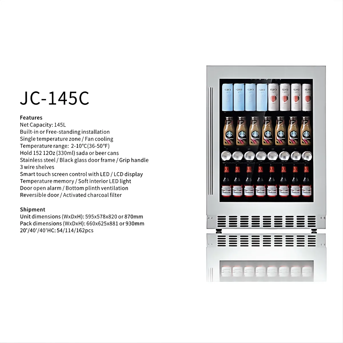 L- Custom Voltage Wine Fridge 110V/220V Single Glass Door Wine Cooler for Export Hotel Projects