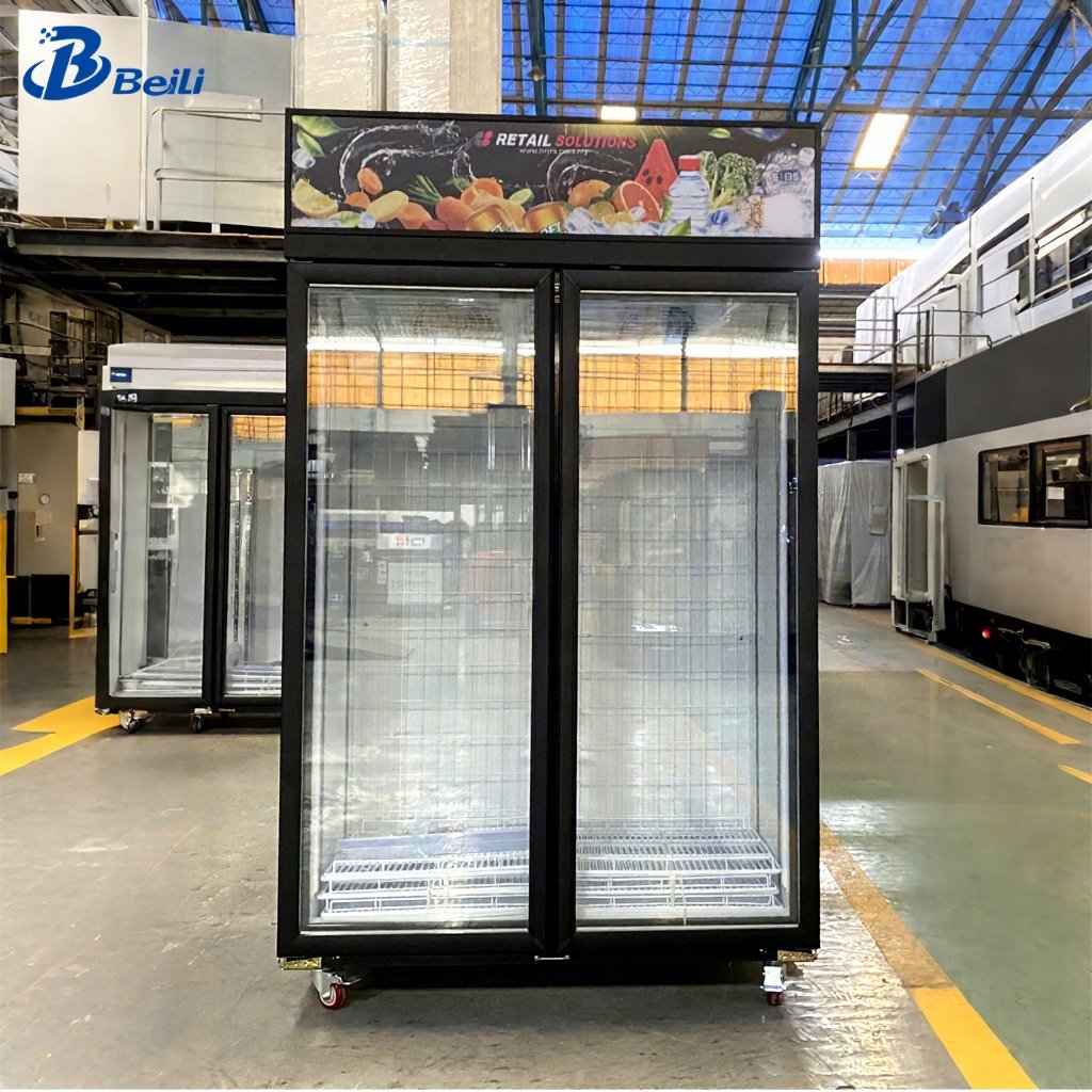 2 Door Beverage Display Drink Cooler Cabinet Chiller Fridge