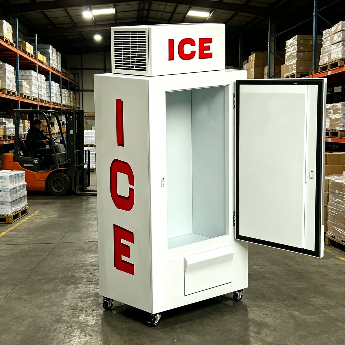 L-Thick Foam Insulation Ice Storage Freezer, Mobile Upright Ice Holding Freezer for Convenience Retail Shop