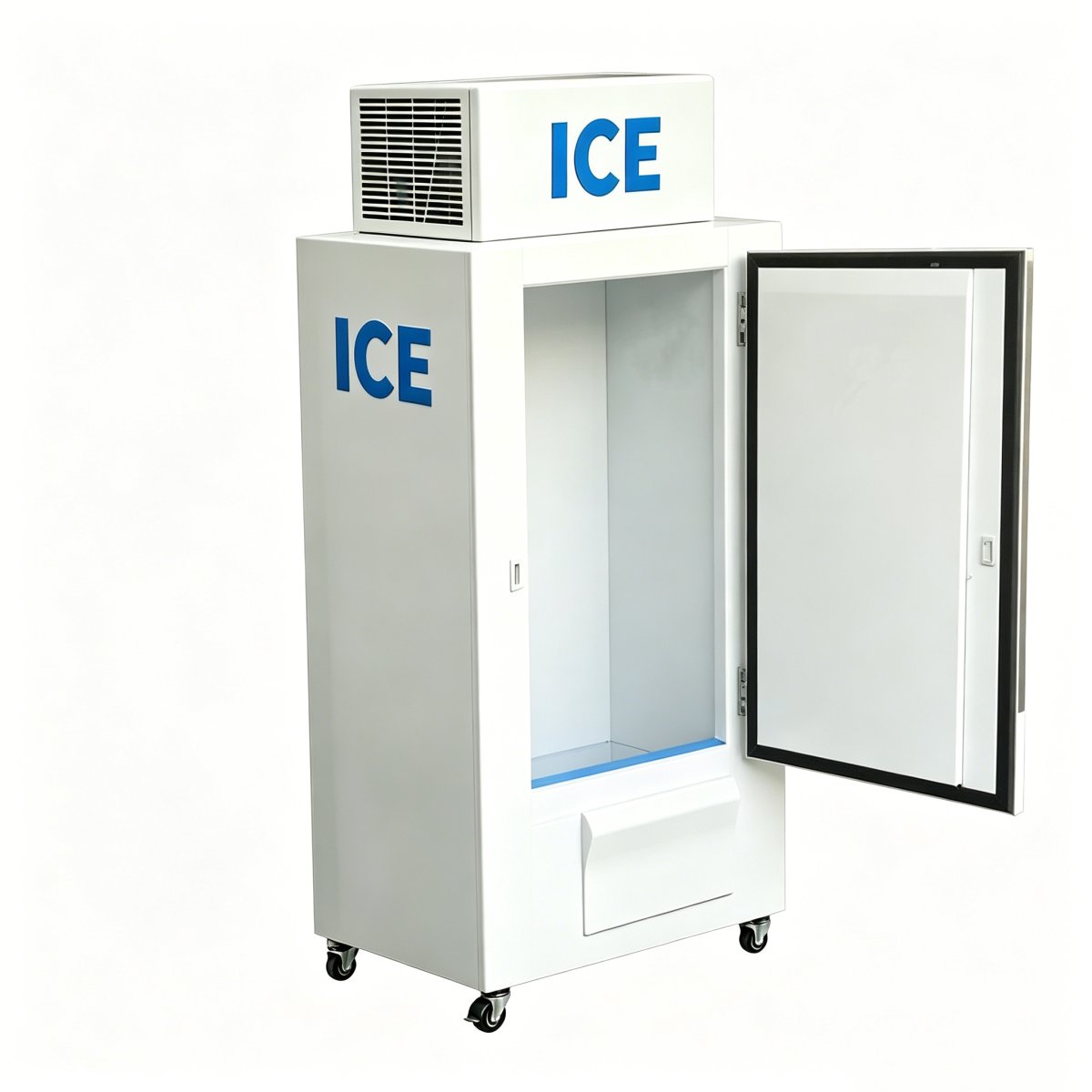L-Vertical Outdoor Ice Storage Bin Freezer Mobile Ice Cube Storage Freezer With Universal Wheels