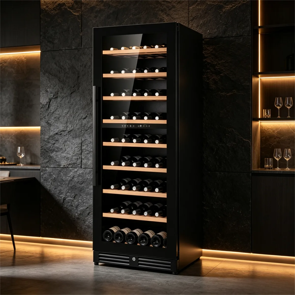 C-275L Vertical Built-in Wine Refrigerator Solid Wood Racks 5-20℃