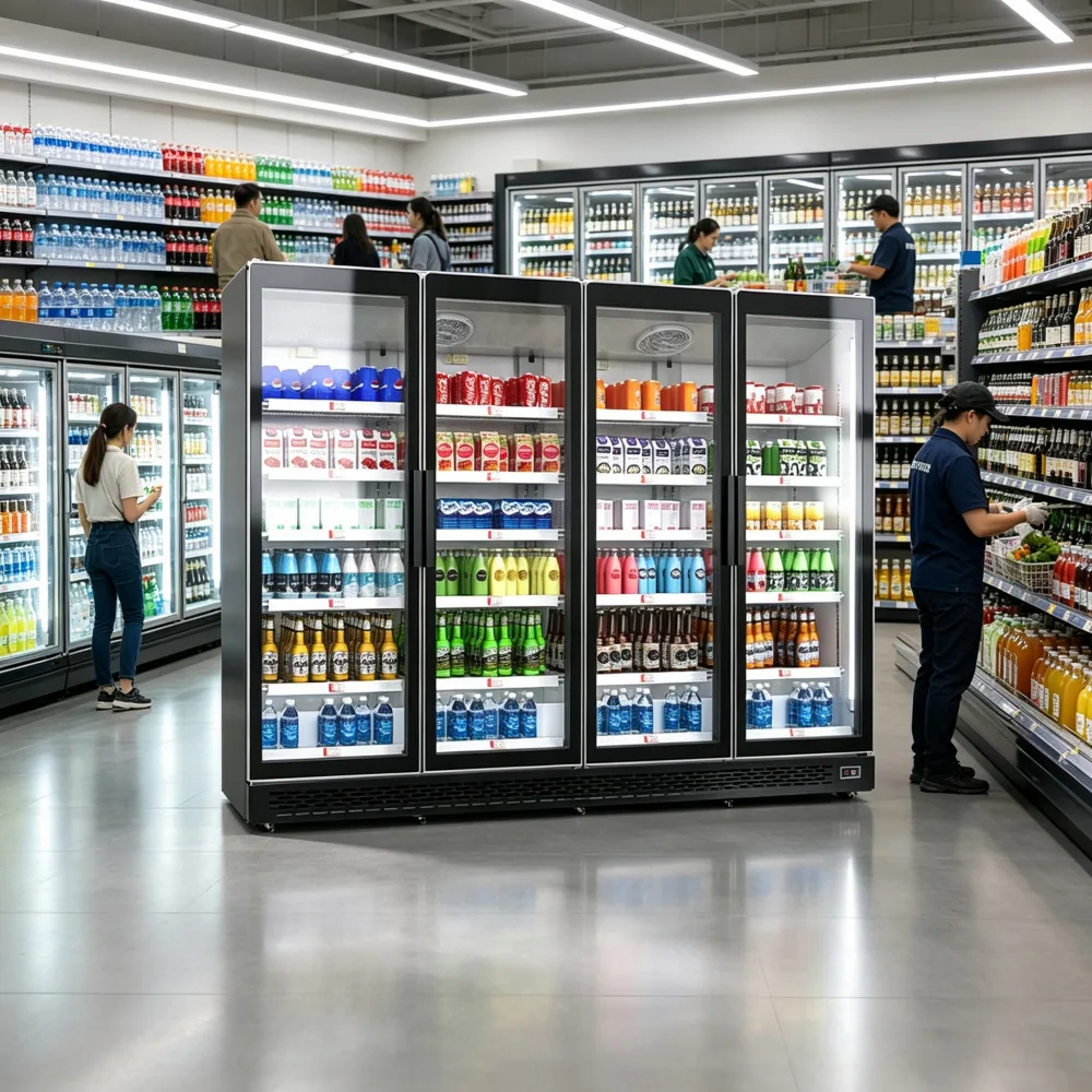 Full Surround Air Circulation Chiller Four-door Anti-fog Glass Beer & Soda Showcase with Inner LED Lamp