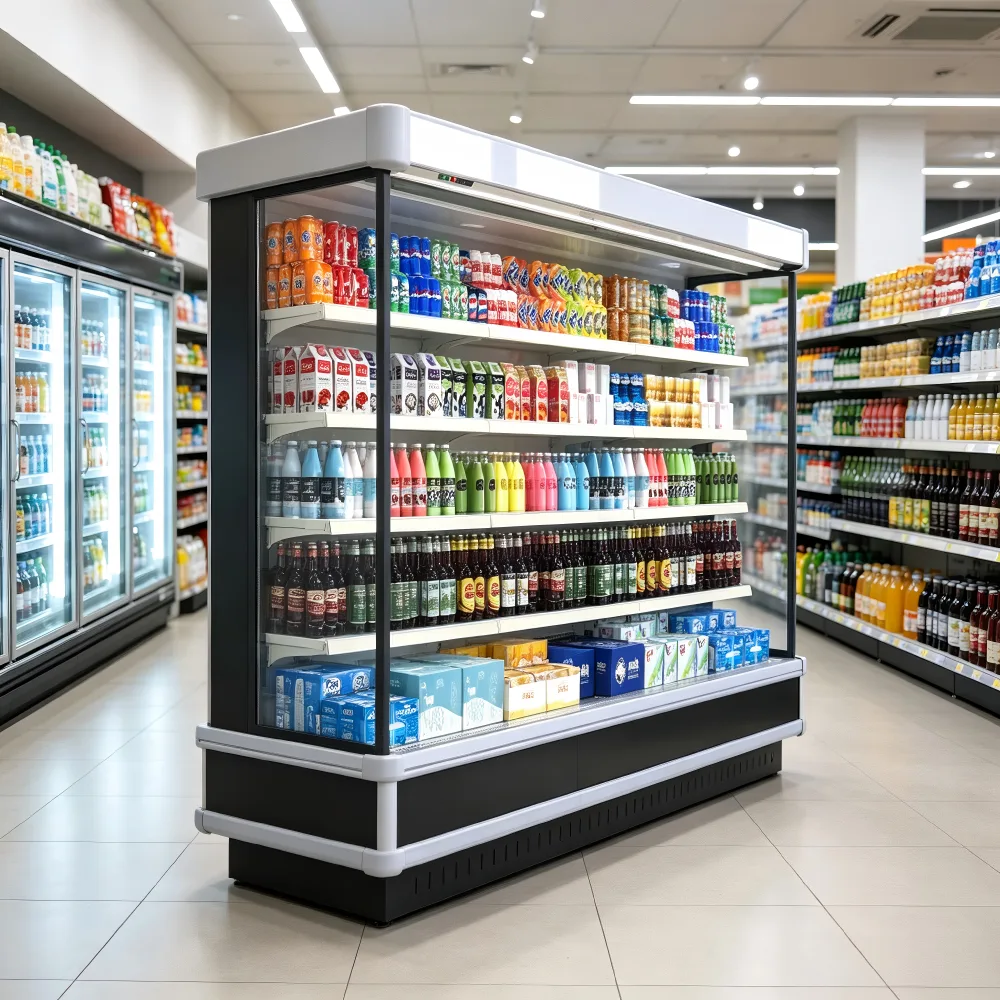 Commercial Open Fresh Meat Display Chiller Air Cooling Refrigerated Showcase for Supermarket Butcher Shop