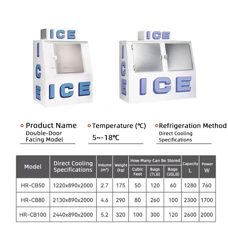 Outdoor Vertical Bagged Ice Merchandiser Double Lockable Door Upright Ice Storage Freezer with Custom Brand Stickers