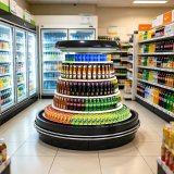 Compact Freestanding Display Cooler Multi Tier Shelves Circular Display Chiller for Store Center