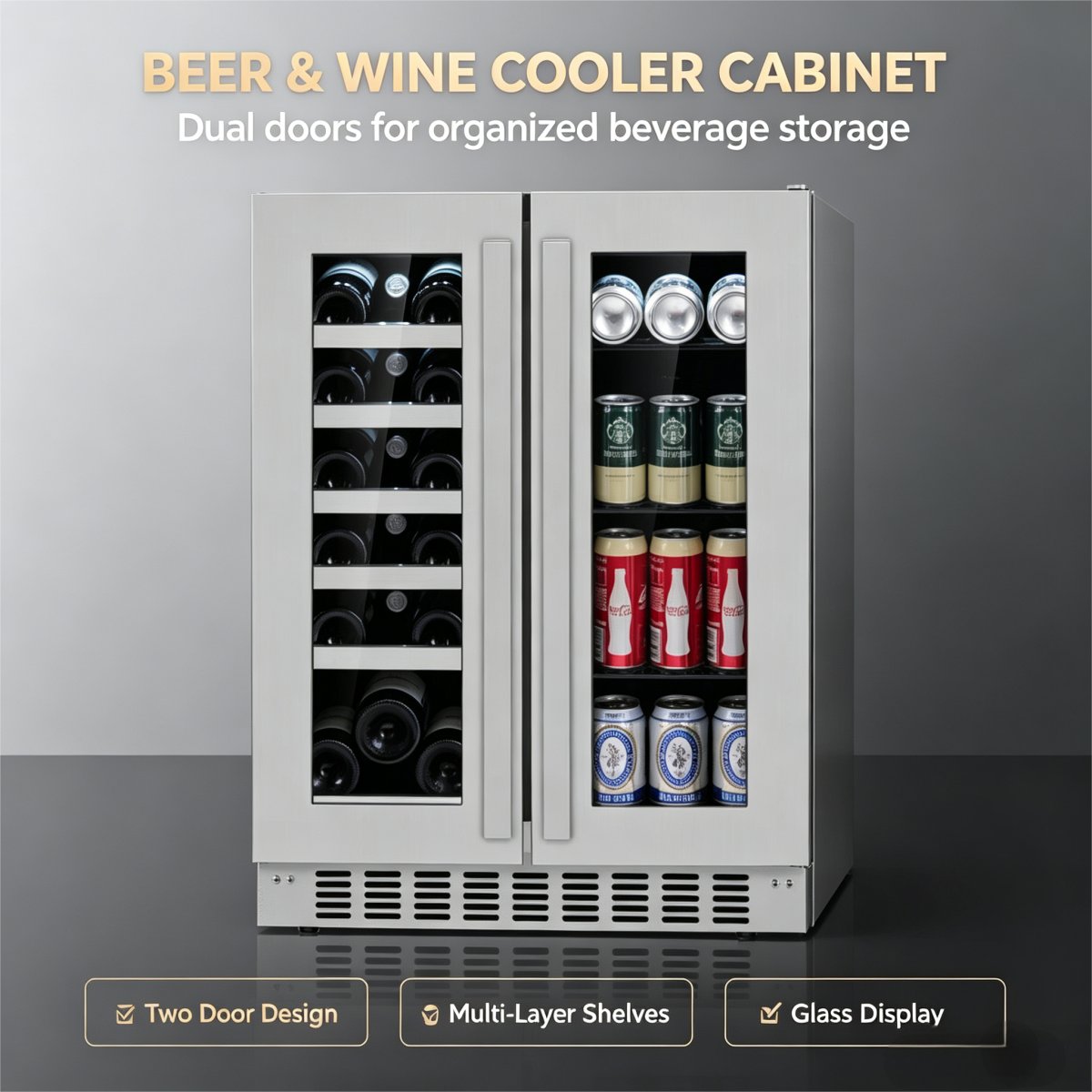 C-115L Double Door Mini Beer Cooler Glass Door Beverage Display Refrigerator