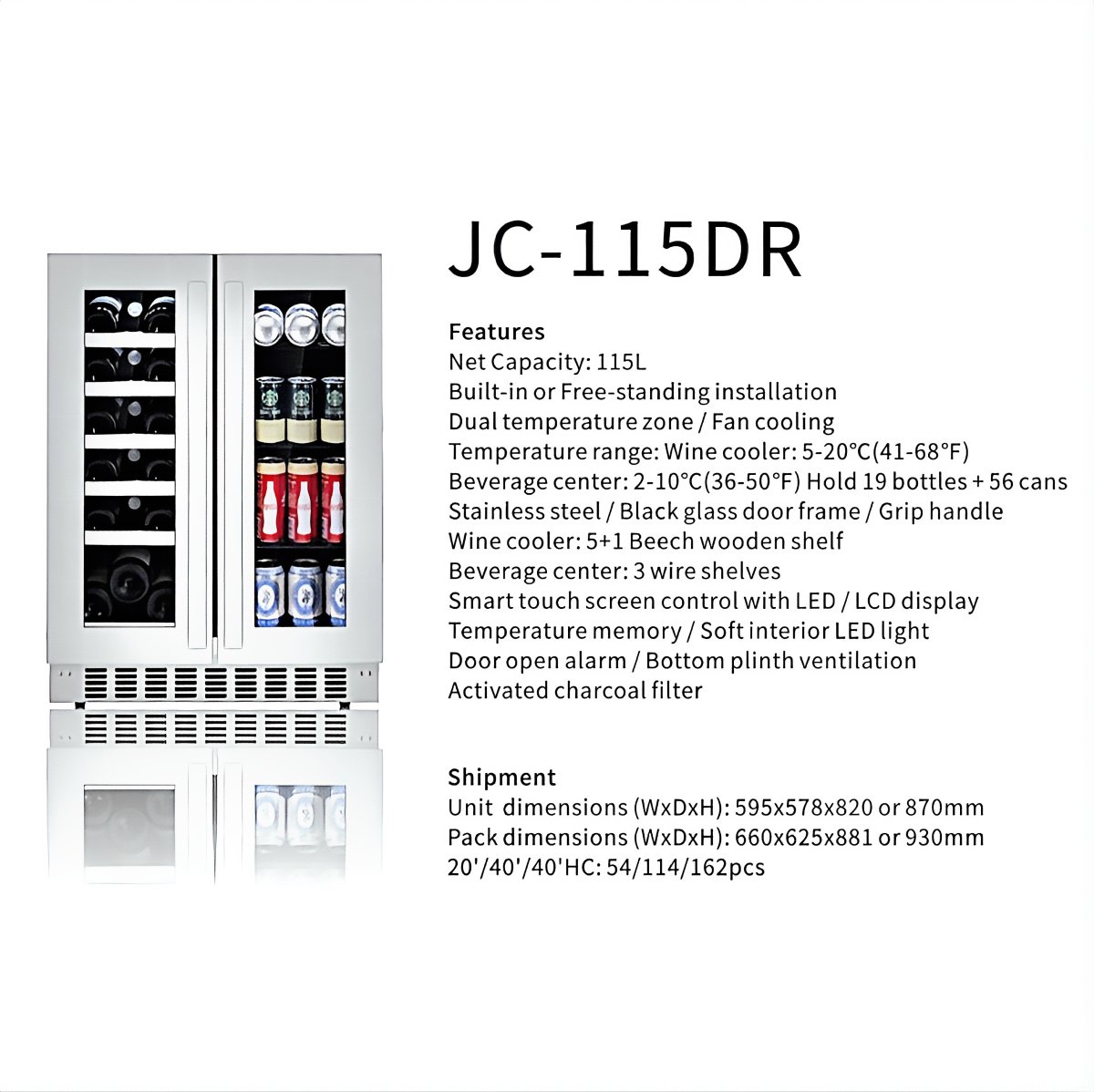 L- Custom Interior Rack Wine Cooler Stainless Steel Frame Commercial Household Wine Refrigerator Manufacturer
