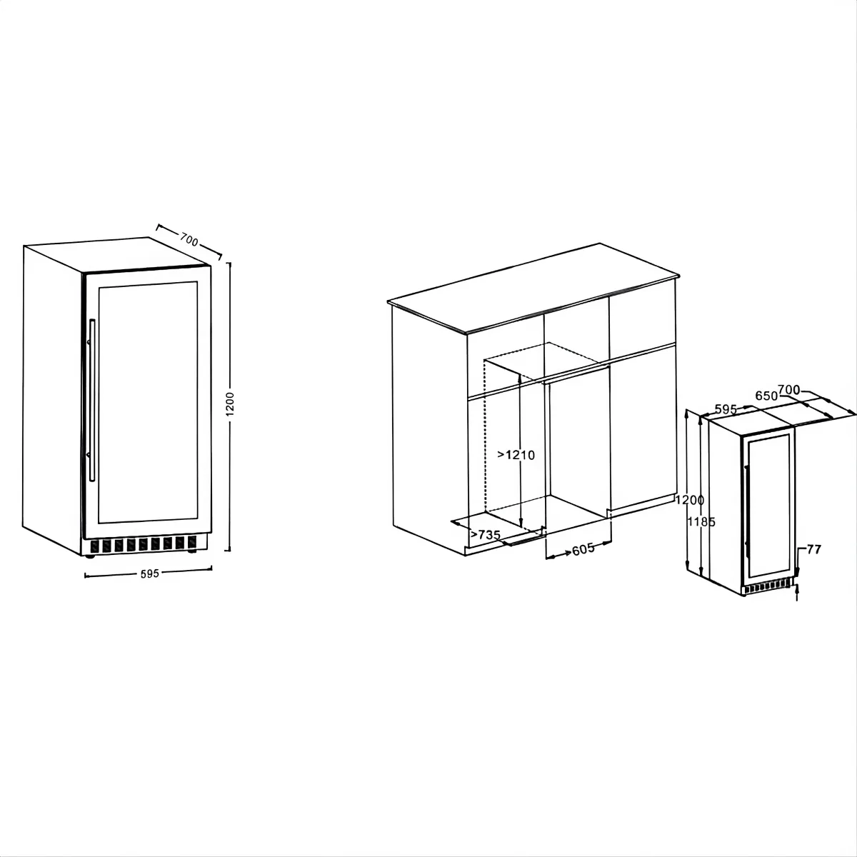 L-  Vertical Built-in Wine Chiller Door Open Alarm Stainless Steel Wine Refrigerator