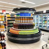 Compact Freestanding Display Cooler Multi Tier Shelves Circular Display Chiller for Store Center