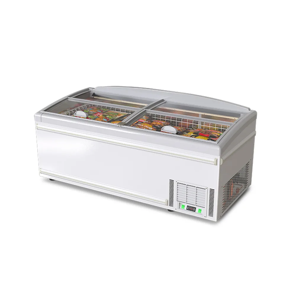 White Combined End Island Freezer With Top Light Shelf Multi-Section Frozen Food Display Cabinet for Supermarket