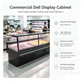 Energy Efficient Flat Glass Deli Refrigerated Showcase Seafood Cooked Meat Combined Display Cooler