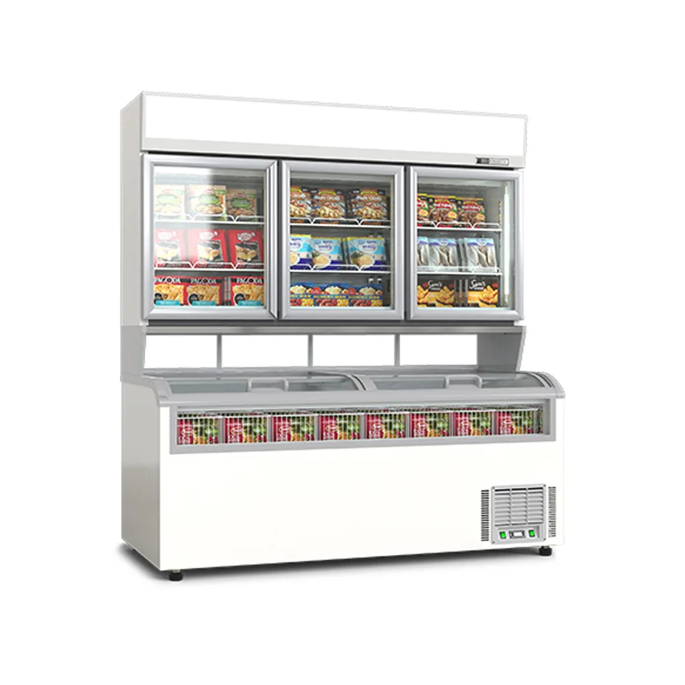 Large Capacity Two-Tier Frozen Food Display Cabinet Adjustable Multi-Layer Shelves for Supermarket Layout