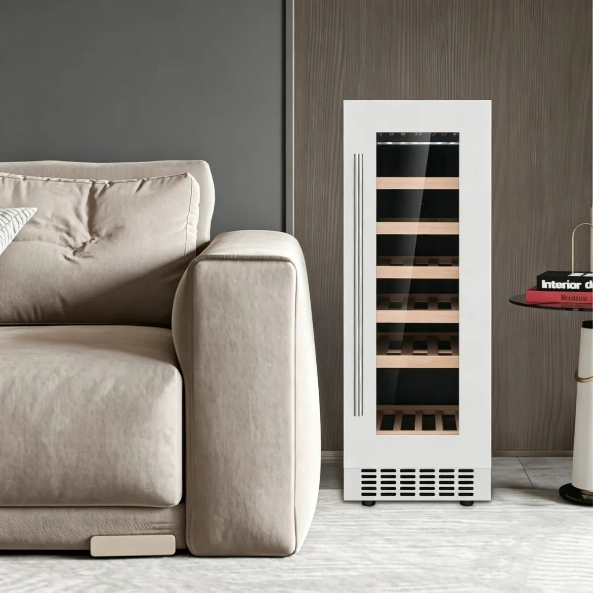 L-Vertical Narrow Wine Refrigerator Dual Zone Digital Touch Control UV-Free LED Light Freestanding Wine Chiller