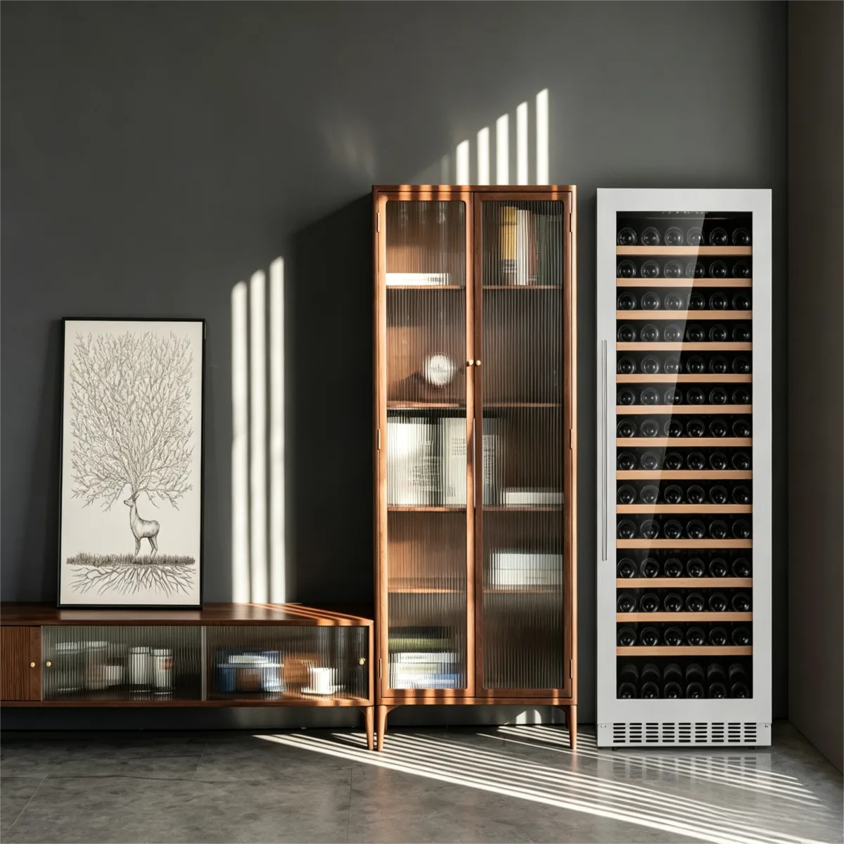 C-318L Multi-Layer Wood Rack Wine Storage Fridge 5-20℃ Adjustable