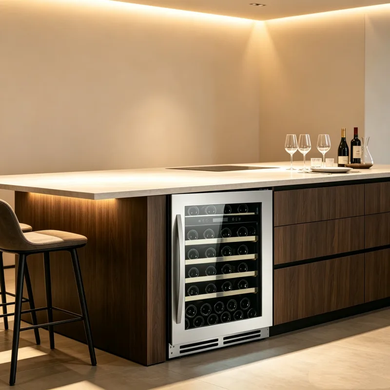 L- Low Vibration Compressor Wine Fridge Freestanding & Built-in Dual Use Vertical Wine Storage Cabinet