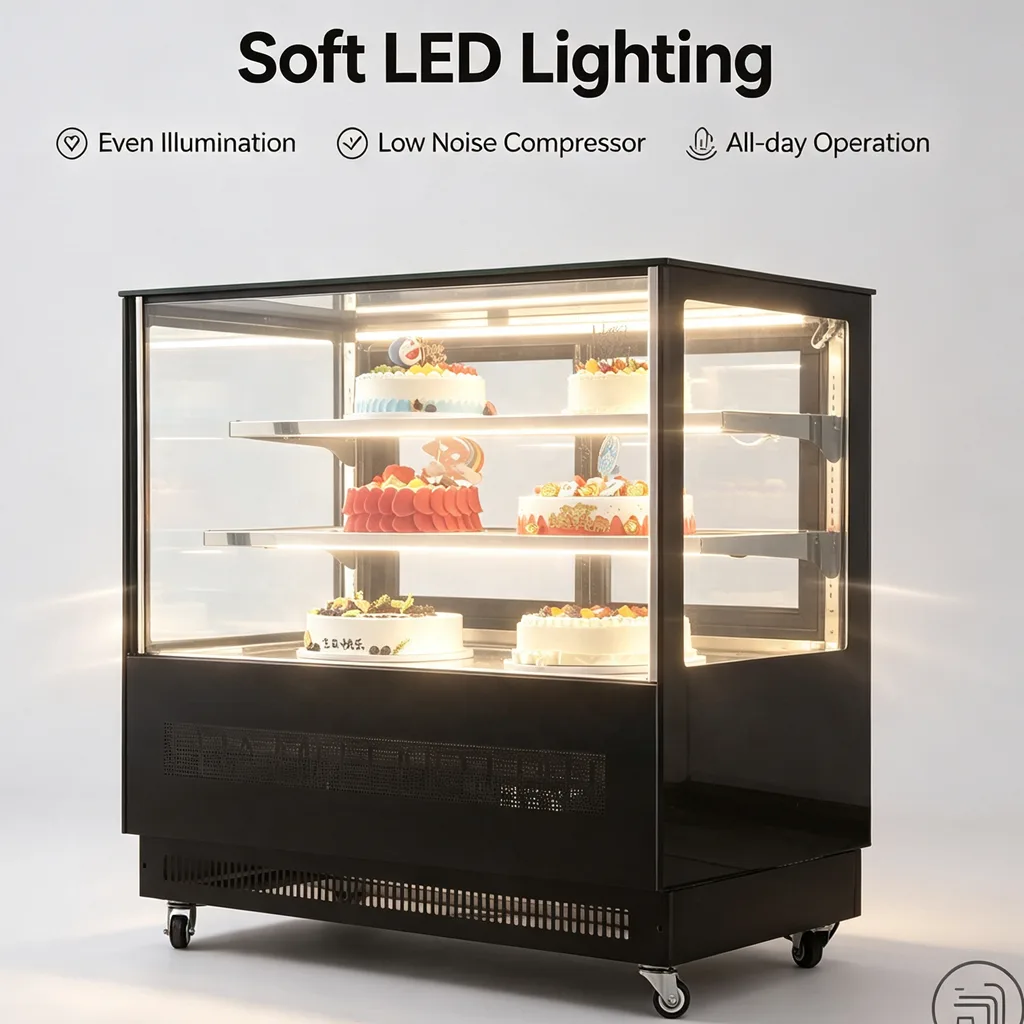 Commercial Glass Cake Display Refrigerator Back Door Access Dessert Chiller Showcase