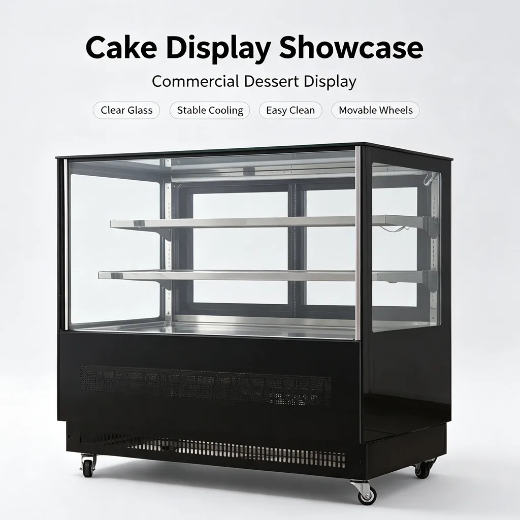 Cafe Use Cake Display Cooler Stainless Steel Shelves Front Back Double Door Showcase