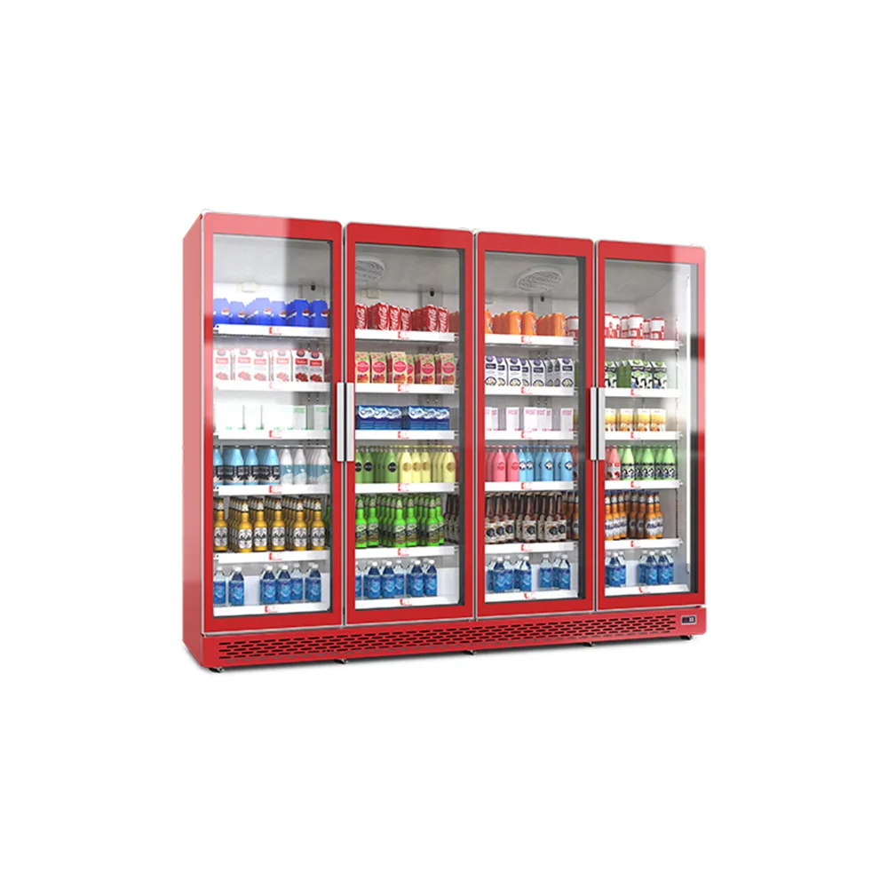 Digital Temperature Readout Display Cooler Four-door Vertical Large Capacity Beverage Storage Cabinet