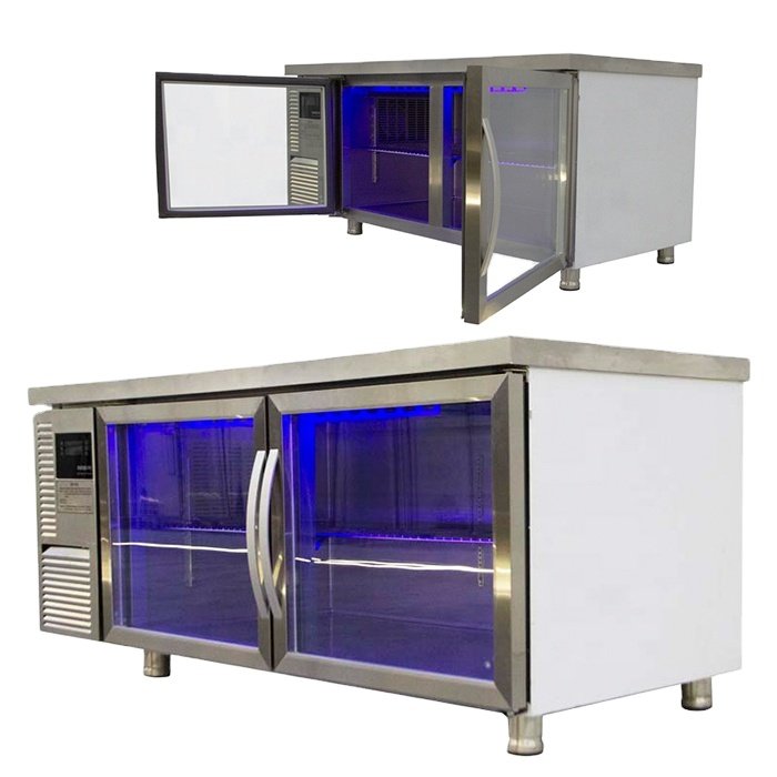 Refrigeration Equipment Glass Door Undercounter Refrigerator Kitchen Cabinet Freezer Workbench Fridge Worktable Freezer Chiller