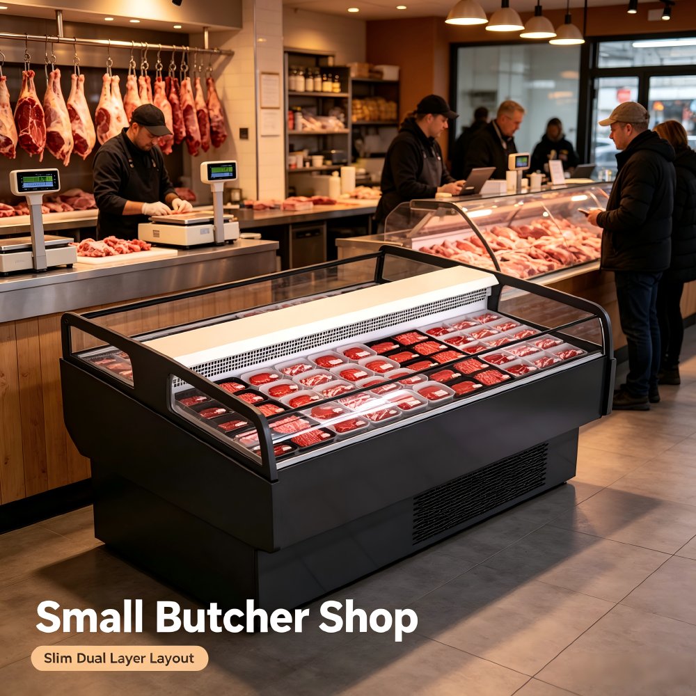Commercial Fresh Meat Display Chiller Stainless Steel Refrigerated Meat Counter for Supermarket Butchery