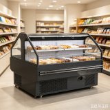 Curved Glass Deli Display Case Flip-Top Double Tier Refrigerated Showcase for Supermarket Cooked Food
