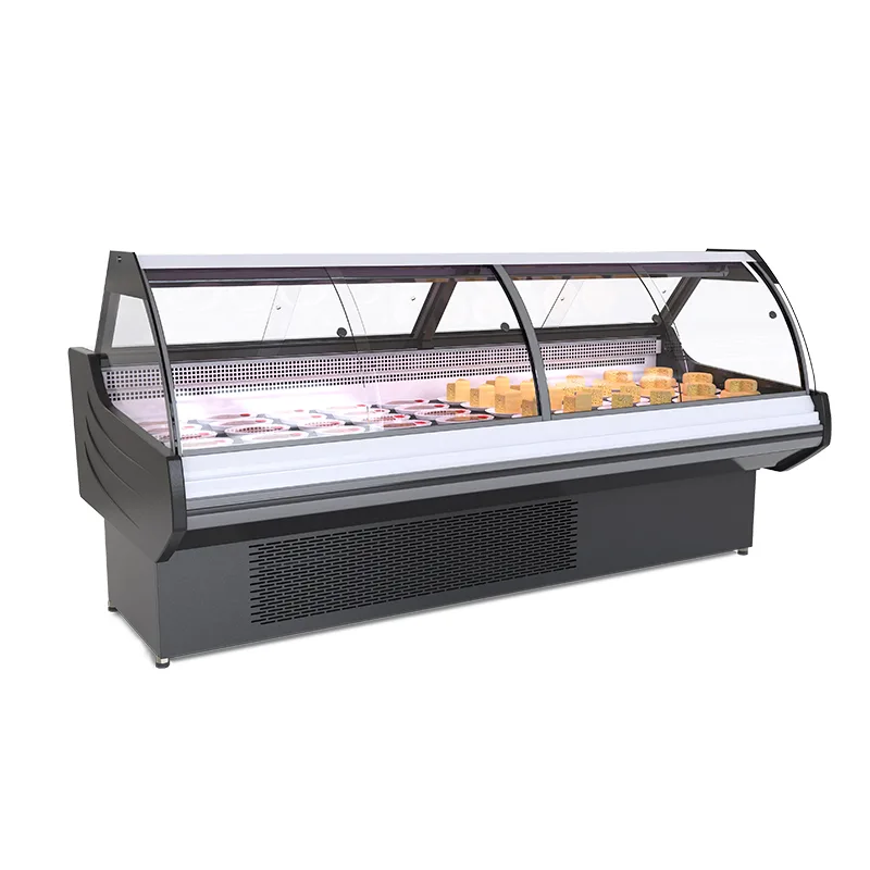 OEM Curved Glass Deli Refrigerated Display Counter Energy Saving Meat Chiller for Supermarket Deli Section